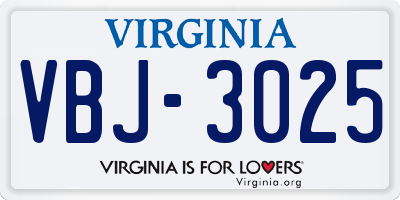 VA license plate VBJ3025
