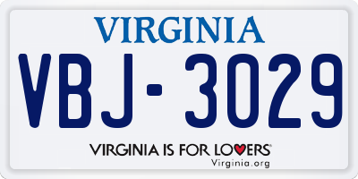 VA license plate VBJ3029