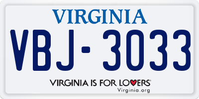 VA license plate VBJ3033