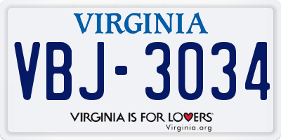 VA license plate VBJ3034