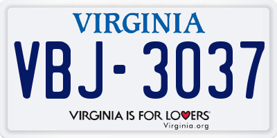 VA license plate VBJ3037