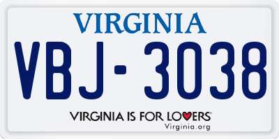 VA license plate VBJ3038