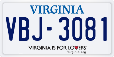 VA license plate VBJ3081