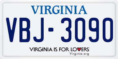 VA license plate VBJ3090