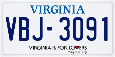 VA license plate VBJ3091