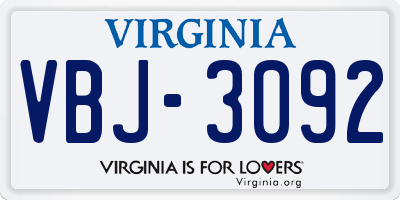 VA license plate VBJ3092