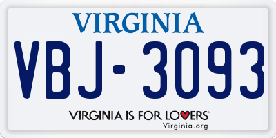 VA license plate VBJ3093