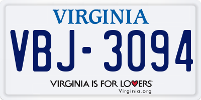 VA license plate VBJ3094