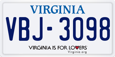 VA license plate VBJ3098