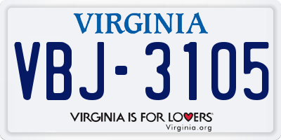 VA license plate VBJ3105