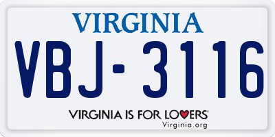 VA license plate VBJ3116