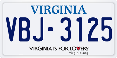 VA license plate VBJ3125