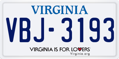 VA license plate VBJ3193