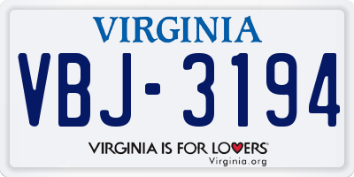VA license plate VBJ3194