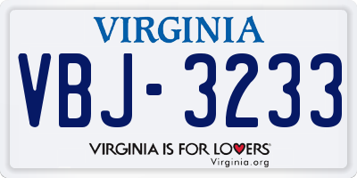 VA license plate VBJ3233