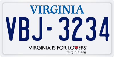 VA license plate VBJ3234