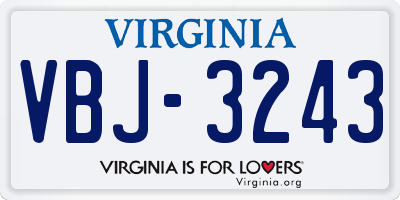 VA license plate VBJ3243