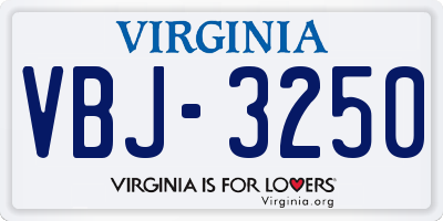 VA license plate VBJ3250