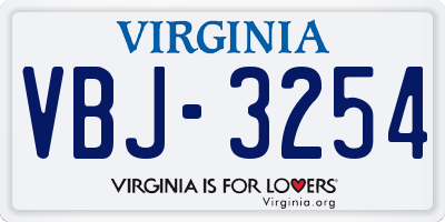 VA license plate VBJ3254