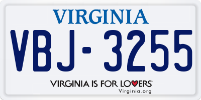 VA license plate VBJ3255