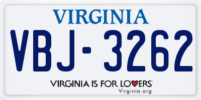 VA license plate VBJ3262