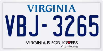 VA license plate VBJ3265