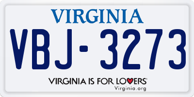 VA license plate VBJ3273