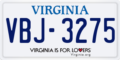 VA license plate VBJ3275