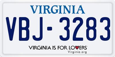 VA license plate VBJ3283