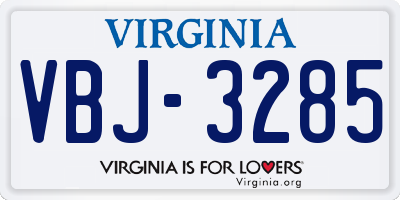 VA license plate VBJ3285