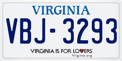 VA license plate VBJ3293