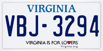 VA license plate VBJ3294