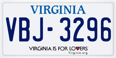 VA license plate VBJ3296