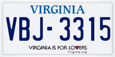 VA license plate VBJ3315