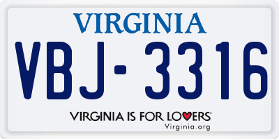 VA license plate VBJ3316