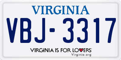 VA license plate VBJ3317
