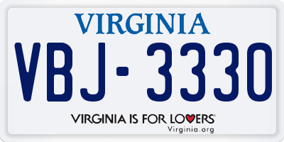 VA license plate VBJ3330
