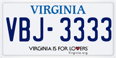 VA license plate VBJ3333