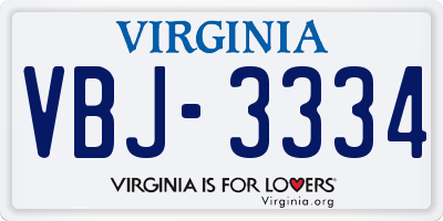 VA license plate VBJ3334