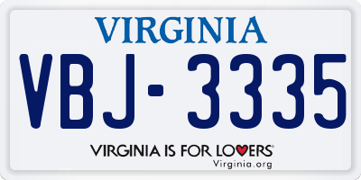 VA license plate VBJ3335