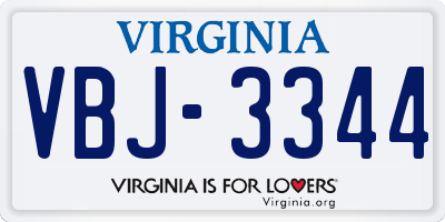 VA license plate VBJ3344