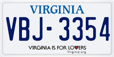 VA license plate VBJ3354