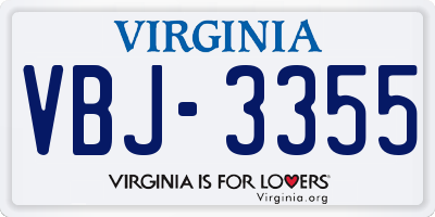 VA license plate VBJ3355