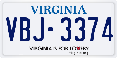 VA license plate VBJ3374