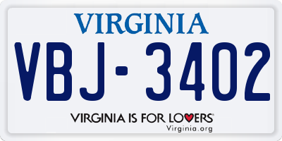 VA license plate VBJ3402