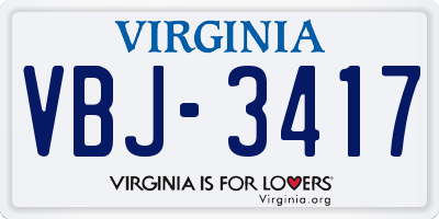 VA license plate VBJ3417