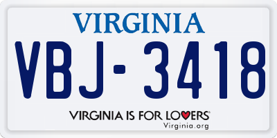 VA license plate VBJ3418