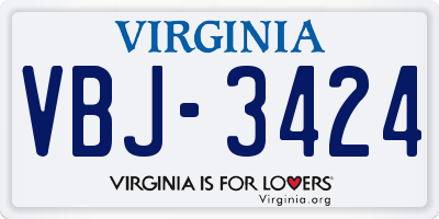 VA license plate VBJ3424