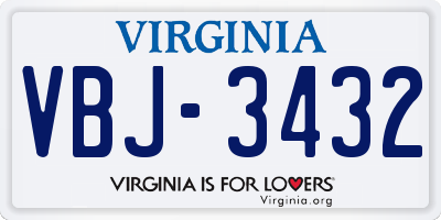 VA license plate VBJ3432