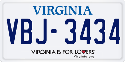 VA license plate VBJ3434